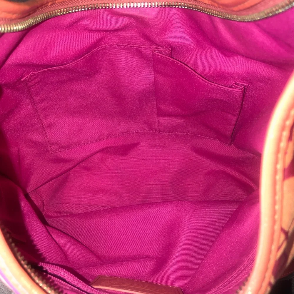 Coach Hot Pink and Coral Satin Signature Hobo